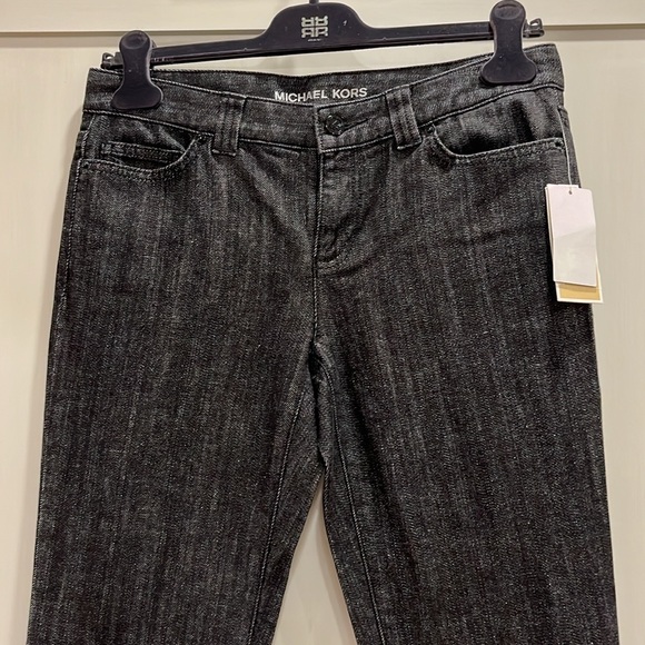 NWT Michael Kors dark grey flared midrise jeans with black rhinestone pockets - Picture 2 of 10
